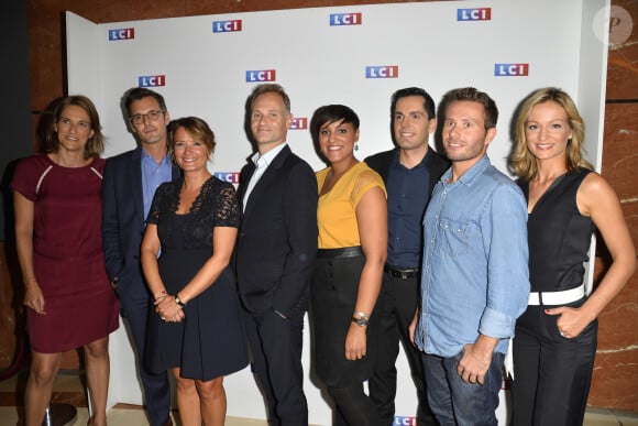 Claire Fournier,Adrien Borne,Pascale de la Tour du Pin, Bintily Diallo, Guillaume Woznica, Benjamin Cruard, Audrey Crespo-Mara lors du photocall de la conférence de rentrée de la chaine LCI à Boulogne Billancourt le 30 août 2017. © Coadic Guirec / Bestimage  