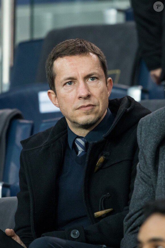 Grégoire Margotton dans les tribunes du Parc des Princes lors du match de ligue des champions de l'UEFA opposant le Paris Saint-Germain à Liverpool FC à Paris, France, le 28 novembre 2018. Le PSG a gagné 2-1. © Cyril Moreau/Bestimage