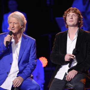 Exclusif - Patrick Sébastien et son fils Olivier Villa - Patrick Sébastien fête ses 40 ans de scène à l'Olympia à Paris, le 14 novembre 2014.