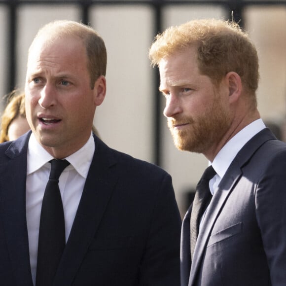 Les relations des princes William et Harry sont toujours aussi compliquées. 
Le prince de Galles William, le prince Harry, duc de Sussex à la rencontre de la foule devant le château de Windsor, suite au décès de la reine Elisabeth II d'Angleterre.