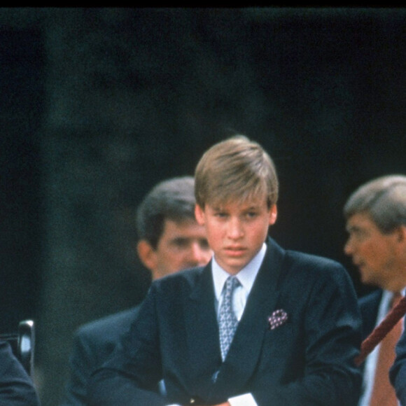 Archives - La princesse Lady Diana et ses fils, le prince Harry et le prince William à Londres pour le 50ème anniversaire de la victoire des Alliés en 1995.