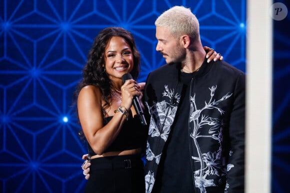 Exclusif - M. Pokora (Matt Pokora) et sa femme Christina Milian - Surprises - Enregistrement de l'émission "La boîte à secrets N°17", présentée par F.Bollaert et diffusée le 19 janvier 2024 sur France 3 © Christophe Clovis / Bestimage