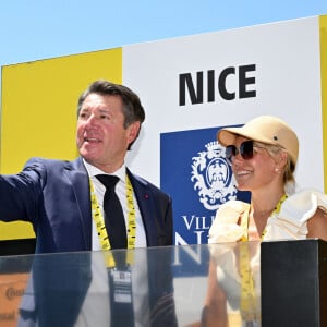 Christian Estrosi, le maire de Nice, et sa femme Laura Tenoudji ont donné le départ de la 20ème étape entre Nice et le Col de la Couillole lors de la 111ème édition du Tour de France, sur le port de Nice, le 20 juillet 2024. © Bruno Bebert/Bestimage 