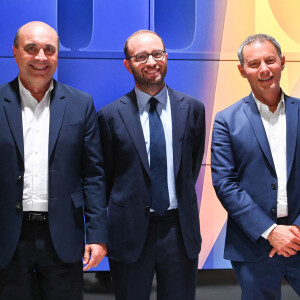 Hervé Beroud, Arthur Dreyfuss et Marc-Olivier Fogiel - Conférence de rentrée 2022/2023 BFM TV à Paris le 6 septembre 2022. © Coadic Guirec/Bestimage 