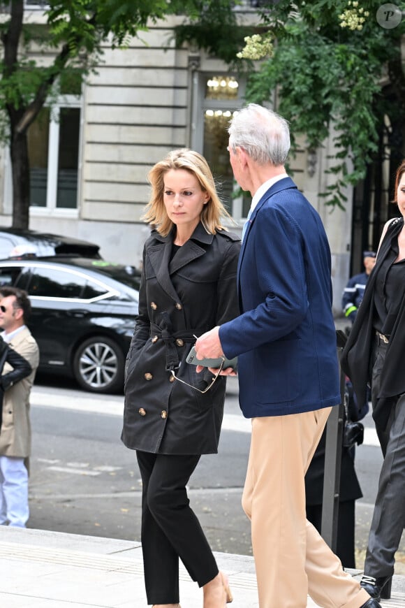 Audrey Crespo-Mara et Jean-Claude Narcy - Arrivées aux obsèques de Nonce Paolini en l'église Saint-Honoré-d'Eylau, 66 bis, avenue Raymond-Poincaré à Paris, France, le 23 juillet 2024.