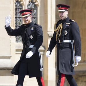 Les princes Harry et William arrivent à la chapelle St. George au château de Windsor - Mariage du prince Harry et de Meghan Markle au château de Windsor, Royaume Uni, le 19 mai 2018. 