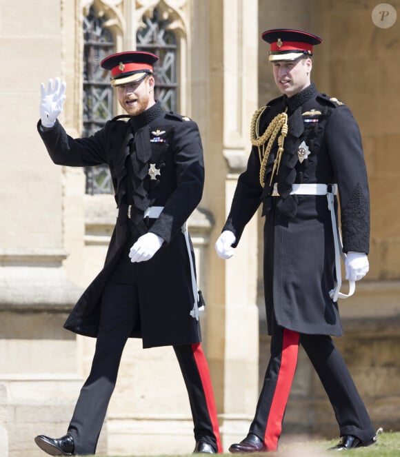 Les princes Harry et William arrivent à la chapelle St. George au château de Windsor - Mariage du prince Harry et de Meghan Markle au château de Windsor, Royaume Uni, le 19 mai 2018. 