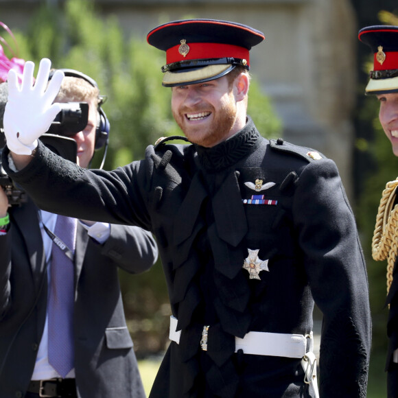 Les princes Harry et William arrivent à la chapelle St. George au château de Windsor - Mariage du prince Harry et de Meghan Markle au château de Windsor, Royaume Uni, le 19 mai 2018. 