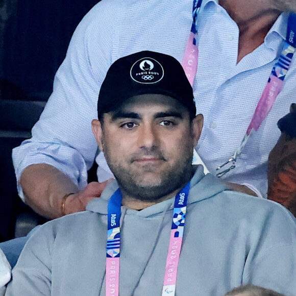 Lady Gaga et son fiancé Michael Polansky assistent à la victoire de Léon Marchand sur 400 m 4 nage lors des Jeux Olympiques de Paris 2024 (JO) à Paris La Defense Arena à Nanterre le 28 juillet 2024. © Dominique Jacovides-Pierre Perusseau/Bestimage 