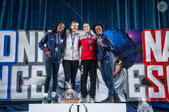 Podium Epee Femme Auriane Mallo-Breton Camille Hermay Jacques Andre Coquin Lauren Rembi - ESCRIME - Championnat de France d'escrime 2023 à Nantes le 16 décembre 2023. © Baptiste Autissier / Panoramic / Bestimage