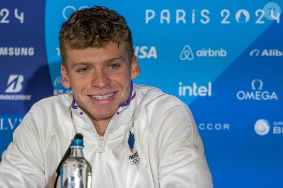 July 31, 2024, Paris, Ile de France, France: Swimmer LEON MARCHAND, France at the press conference following the Swimming finals in 200M Breaststroke at La Defense Arena during the 2024 Paris Summer Olympics in Paris, France. Marchand is the first swimmer to earn gold in both the Men's 200M Butterfly and Men's 200M Breaststroke, plus he broke the Olympic record in Men's 200M Breaststroke with a 2:05.85. (Credit Image: © Angel Adams/ZUMA Press Wire)