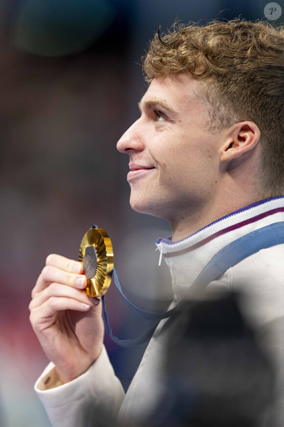 Léon Marchand a remporté la médaille d'or sur le 200 m 4 nages, son quatrième titre olympique lors des Jeux Olympiques de Paris2024 (JO) le 2 aout 2024. © Perusseau-Jacovides/Bestimage 