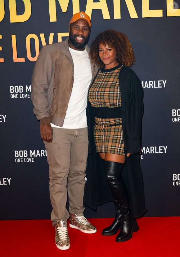 Teddy Riner et sa femme Luthna Plocus - Première du film "Bob Marley One Love" au Grand Rex à Paris le 1 fevrier 2024. © Coadic Guirec/Bestimage 