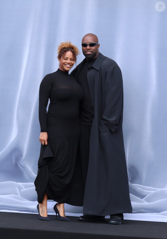 Teddy Riner et sa femme Luthna Plocus - Arrivées au défilé Balenciaga mode femme automne / hiver 2024-2025 à la Sorbonne Nouvelle lors de la Fashion Week de Paris (PFW), à Paris, France, le 3 mars 2024. © Denis Guignebourg/Bestimage 