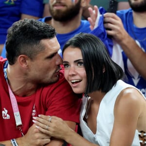 Florent Manaudou et sa compagne Lola Duménil - Les célébrités assistent à la victoire de l'équipe de France de basket face au Canada (82-73) lors des Jeux Olympiques de Paris2024, le 6 août 2024. © Jacovides-Perusseau / Bestimage