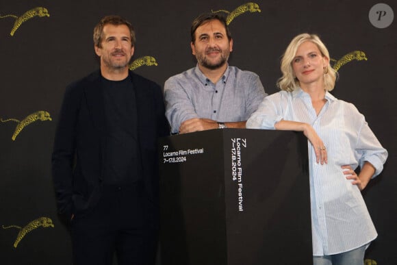 Gianluca Jodice, Mélanie Laurent et Guillaume Canet au photocall du film "Le Déluge" lors du 77ème festival international du film de Locarno en Suisse, le 7 août 2024. Photo by Dario Raimondi/Splash News/ABACAPRESS.COM