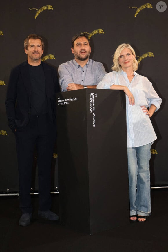 Gianluca Jodice, Mélanie Laurent et Guillaume Canet au photocall du film "Le Déluge" lors du 77ème festival international du film de Locarno en Suisse, le 7 août 2024. Photo by Dario Raimondi/Splash News/ABACAPRESS.COM