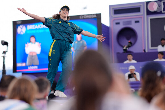 Raygun participait aux premières épreuves olympiques de breakdance.
Raygun participe à l'épreuve de Breaking Dance B-Girls le quatorzième jour des Jeux Olympiques Paris sur la place de la Concorde. Nicolas Gouhier/ABACAPRESS.COM