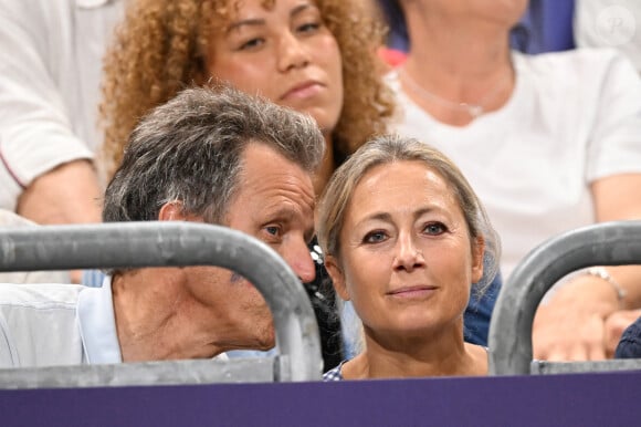 Anne-Sophie Lapix et son mari Arthur Sadoun dans les tribunes de la finale Hommes "France vs Pologne" de volley-ball lors des Jeux Olympiques Paris 2024. Le 10 août 2024 © P.Perusseau-D.Jacovides / Bestimage 