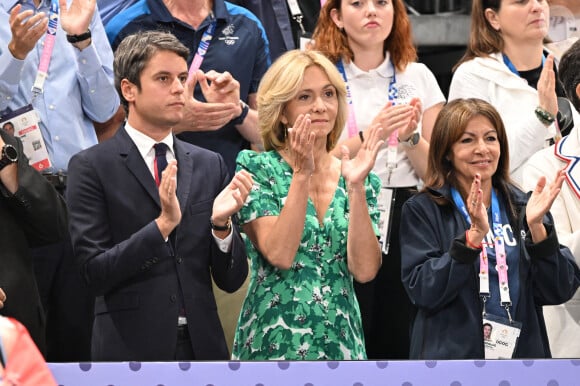 Gabriel Attal, Valérie Pécresse et Anne Hidalgo dans les tribunes de la finale Hommes "France vs Pologne" de volley-ball lors des Jeux Olympiques Paris 2024. Le 10 août 2024 © P.Perusseau-D.Jacovides / Bestimage 