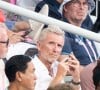 Depuis plusieurs années, il est également un entrepreneur qui rencontre le succès grâce à ses différents projets, lesquels lui rapportent beaucoup !
Denis Brogniart - Célébrités assistent à la finale du 100 m femme au Stade de France à Saint Denis lors des Jeux Olympiques de Paris2024 (JO) le 3 aout 2024. © Perusseau-Jacovides-Bestimage