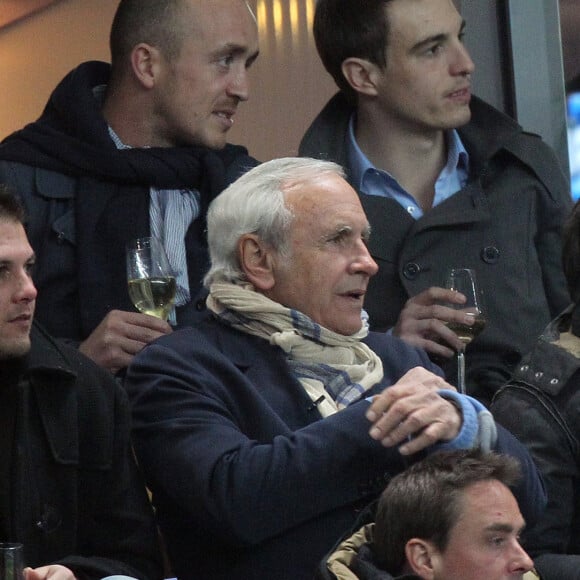 Gérard Holtz et Patrice Laffont lors de la finale de la coupe de la ligue à Marseille le 14 avril 2012