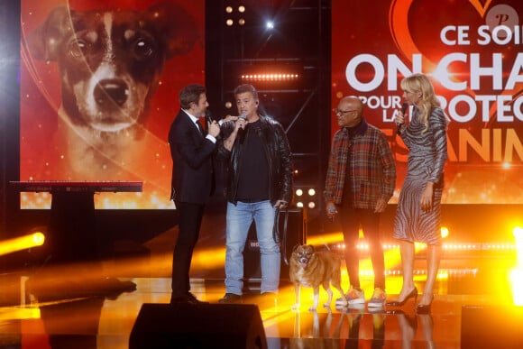 Exclusif - Jérôme Anthony, Phil Barney, Mario Ramsamy (du groupe Emile et Images), Elodie Gossuin - Enregistrement de l'émission "Ce soir on chante pour la protection des animaux", présentée par E.Gossuin et J.Anthony, et diffusée le 17 août sur W9 © Christophe Clovis / Bestimage