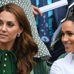 Archives - Catherine (Kate) Middleton, duchesse de Cambridge, Meghan Markle, duchesse de Sussex, sont dans les tribunes lors de la finale femme de Wimbledon "Serena Williams - Simona Halep (2/6 - 2/6) à Londres le 13 juillet 2019. © Chryslène Caillaud / Panoramic / Bestimage