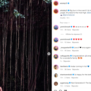 Yannick Noah s'est réjoui de cette bonne nouvelle en commentant la publication Instagram avec de nombreux coeurs
Le commentaire de Yannick Noah sous la publication de son fils