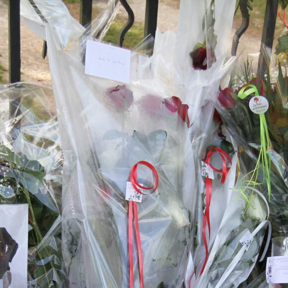 Les fans d'A.Delon déposent des fleurs et des messages devant les grilles de sa maison de Douchy, le 21 août 2024. L'acteur est décédé le 18 août 2024 à l'âge de 88 ans. © Stéphanie Grossetete / Panoramic / Bestimage