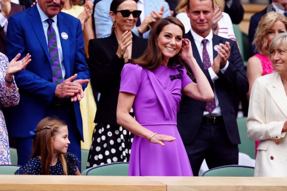 La princesse de Galles et la princesse Charlotte dans la loge royale le quatorzième jour des championnats de Wimbledon 2024 au All England Lawn Tennis and Croquet Club, à Londres, Angleterre, Royaume-Uni, le 14 juillet 2024. Photo par Mike Egerton/PA Wire/ABACAPRESS.COM