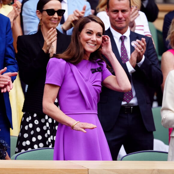 La princesse de Galles et la princesse Charlotte dans la loge royale le quatorzième jour des championnats de Wimbledon 2024 au All England Lawn Tennis and Croquet Club, à Londres, Angleterre, Royaume-Uni, le 14 juillet 2024. Photo par Mike Egerton/PA Wire/ABACAPRESS.COM