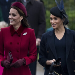 Catherine Kate Middleton, la duchesse de Cambridge et Meghan Markle, la duchesse de Sussex enceinte - La famille royale britannique se rend à la messe de Noël à l'église Sainte-Marie-Madeleine à Sandringham, le 25 décembre 2018. 