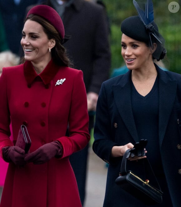 Catherine Kate Middleton, la duchesse de Cambridge et Meghan Markle, la duchesse de Sussex enceinte - La famille royale britannique se rend à la messe de Noël à l'église Sainte-Marie-Madeleine à Sandringham, le 25 décembre 2018. 