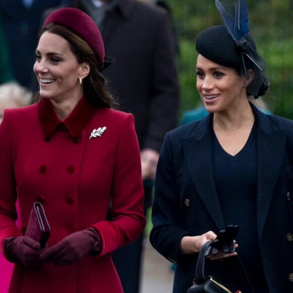 Catherine Kate Middleton, la duchesse de Cambridge et Meghan Markle, la duchesse de Sussex enceinte - La famille royale britannique se rend à la messe de Noël à l'église Sainte-Marie-Madeleine à Sandringham, le 25 décembre 2018. 