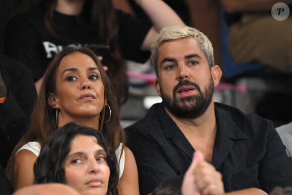 Artus et Alice Belaidi lors du huitième tour des préliminaires des +100kg masculins lors des Jeux Olympiques de Paris au Champs de Mars Arena.