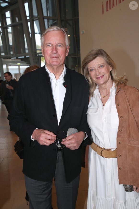 Michel Barnier et sa femme Isabelle - Vernissage de l’Exposition "Basquiat X Warhol à quatre mains" à La Fondation Louis Vuitton à Paris le 3 Avril 2023. © Bertrand Rindoff / Bestimage 