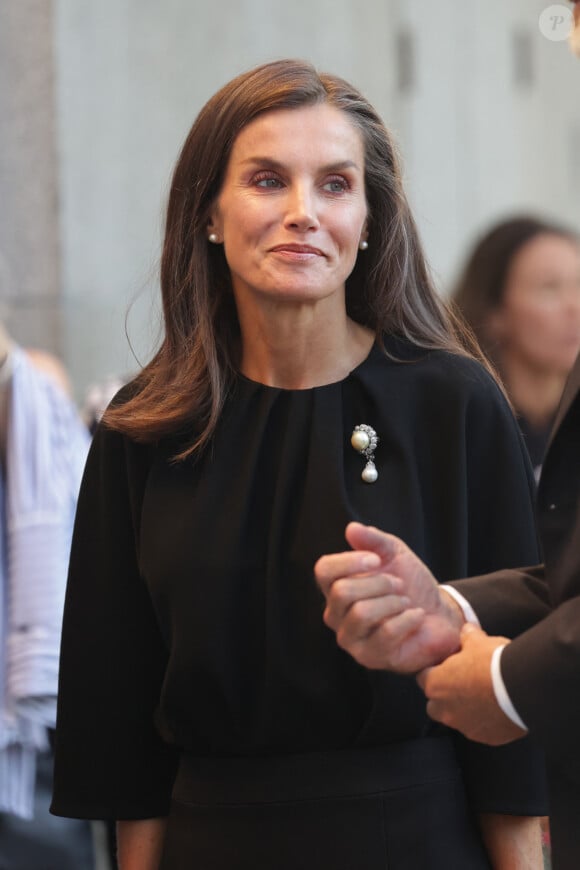 La reine Letizia - Arrivées de la famille royale d'Espagne aux obsèques de Fernandez de Araoz à Madrid. Le 9 septembre 2024 