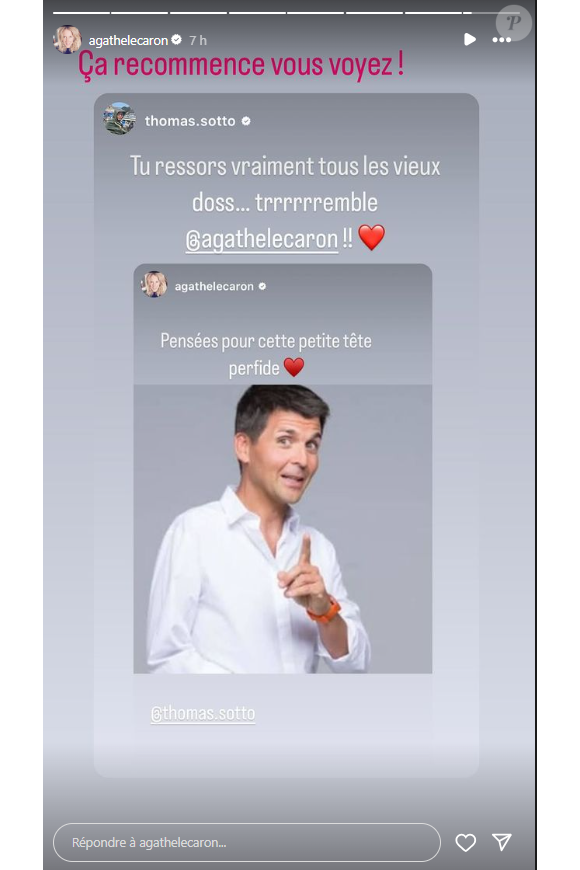 Thomas Sotto n'a bien sûr pas ignoré ce message et y a réagi sur Instagram. "Tu ressors vraiment tous les vieux doss...", a-t-il déploré avant de prévenir sa consoeur d'un retour de bâton : "Tremble Agathe Lecaron".
Agathe Lecaron souhaite la bienvenue à Flavie Flament et Julien Arnaud dans "Télématin" sur France 2