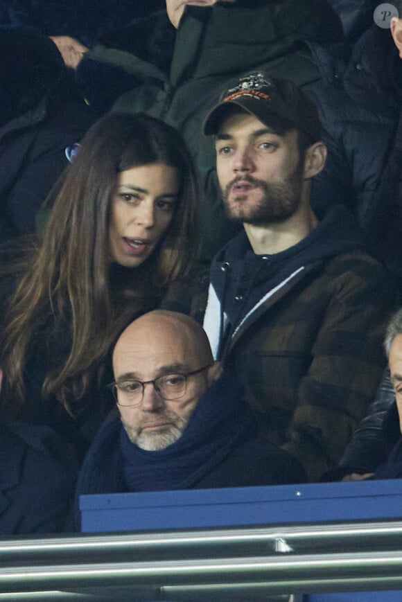 Exclusif - Louis Sarkozy et sa femme Natali Husic - People en tribunes du match de Ligue 1 Uber Eats "PSG contre Reims" (1-1) au Parc des Princes à Paris le 29 janvier 2023.