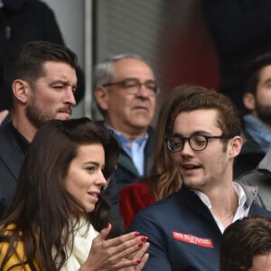 Louis Sarkozy et sa nouvelle compagne, Natali, une musicienne - Célébrités dans les tribunes du parc des princes lors du match de football de ligue 1 PSG-Bastia le 6 mai 2017.