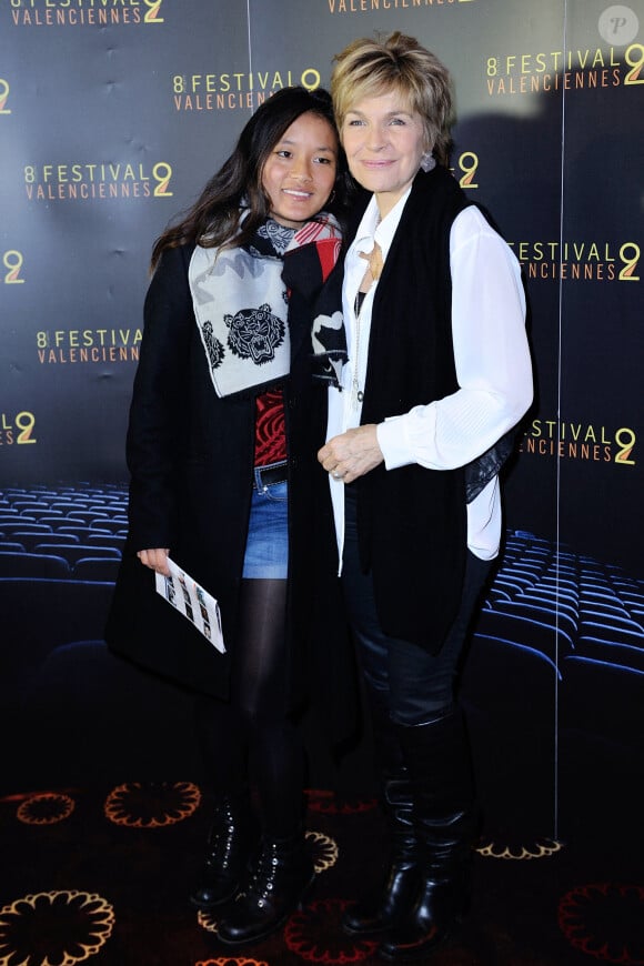 Veronique Jannot et sa fille adoptive Migmar assistent au photocall precedant l'Hommage a Mario Luraschi lors du 8eme Festival 2 Valenciennes au Furet du Nord a Valenciennes, France le 23 Mars 2018. Photo by Aurore Marechal/ABACAPRESS.COM