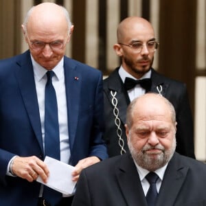 Eric Dupond-Moretti, ancien ministre de la Justice, garde des sceaux, Didier Migaud, ministre de la Justice lors de la passation de pouvoir au ministère de la Justice après la mise en place du gouvernement Barnier à Paris le 23 septembre 2024. © Christophe Clovis / Bestimage 