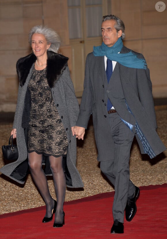 Tatiana de Rosnay et son mari Nicolas Jolly - Arrivées au dîner d'Etat au Palais de l'Elysée à Paris en l'honneur du roi Carl Gustav et la reine Silvia de Suède le 2 décembre 2014. 