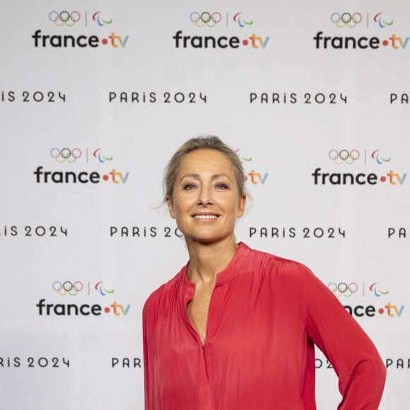 Anne Sophie Lapix lors de la présentation des journalistes et chroniqueurs de France Télévisions pour les Jeux Olympiques 2024 au musée de l'Homme à Paris, le 11 juin 2024. © Pierre Perusseau / Bestimage 