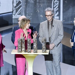 Un César spécial pour la troupe du Splendid, Josiane Balasko, Michel Blanc, Thierry Lhermitte, Marie-Anne Chazel, Gérard Jugnot, sur scène lors de la 46ème cérémonie des César à l'Olympia à Paris le 12 mars 2021. © Pierre Villard/ Pool / Bestimage