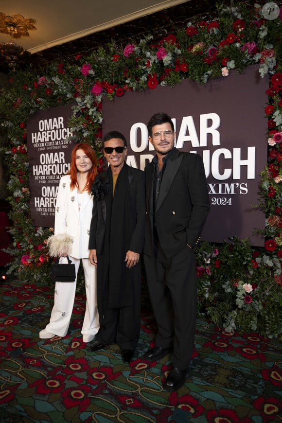 Adeline Toniutti, Omar Harfouch et Vincent Niclo au photocall de la soirée Omar Harfouch "Dîner chez Maxim's" à Paris le 9 octobre 2024. © Perusseau / Tribeca / Bestimage