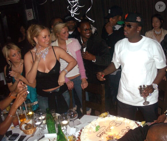 Exclusif : Coleman-Rayner New York, NY, USA. 3 novembre 2004 Nicole Richie, Mariah Carey, Paris Hilton, Damon Dash, Jay-Z, Andre Harrell assistent à la fête d'anniversaire de Sean P. Diddy Combs au restaurant Figa à Manhattan.