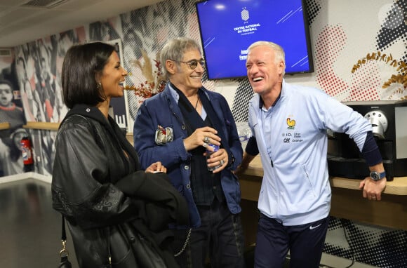 Exclusif - Shy'm, Gérard Lanvin et Didier Deschamps lors de la présentation du film "4 Zéros" aux joueurs de l'équipe de France à Clairefontaine le 8 octobre 2024 © Alain Guizard/ABACAPRESS.COM