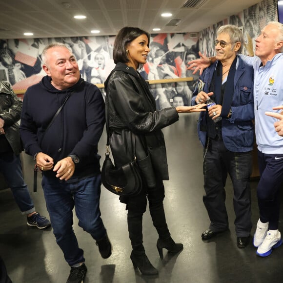 Exclusif - Shy'm, Gérard Lanvin et Didier Deschamps lors de la présentation du film "4 Zéros" aux joueurs de l'équipe de France à Clairefontaine le 8 octobre 2024 © Alain Guizard/ABACAPRESS.COM